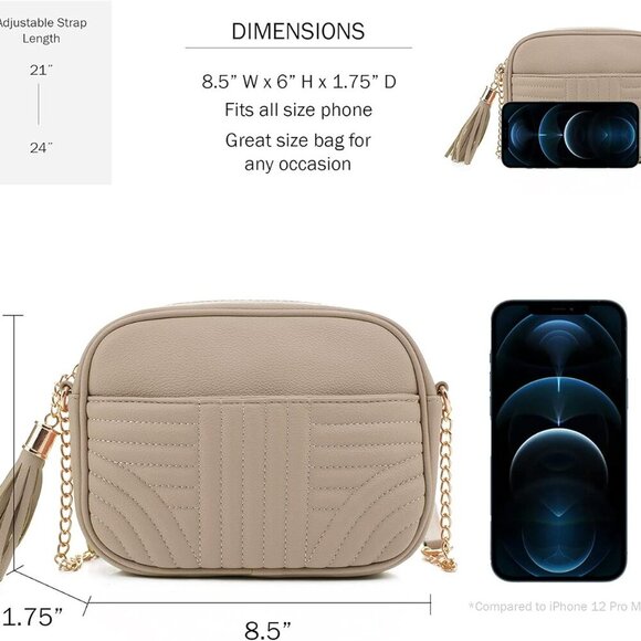 Quilted Crossbody Bags for Women - Stylish Camera Bag with Tassel - Lightweight - Picture 4 of 7